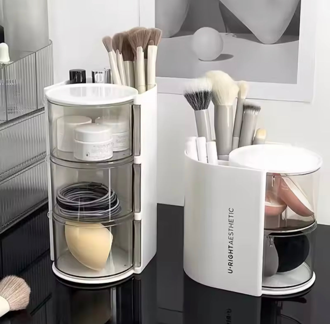 2 In 1 Rotating Cosmetic Storage Box, Transparent Multi Layer Rotating Makeup Storage Rack, Multifunctional Storage Box 2 In 1 Rotating Cosmetic Storage Box, Transparent Multi Layer Rotating Makeup Storage Rack, Multifunctional Storage Box